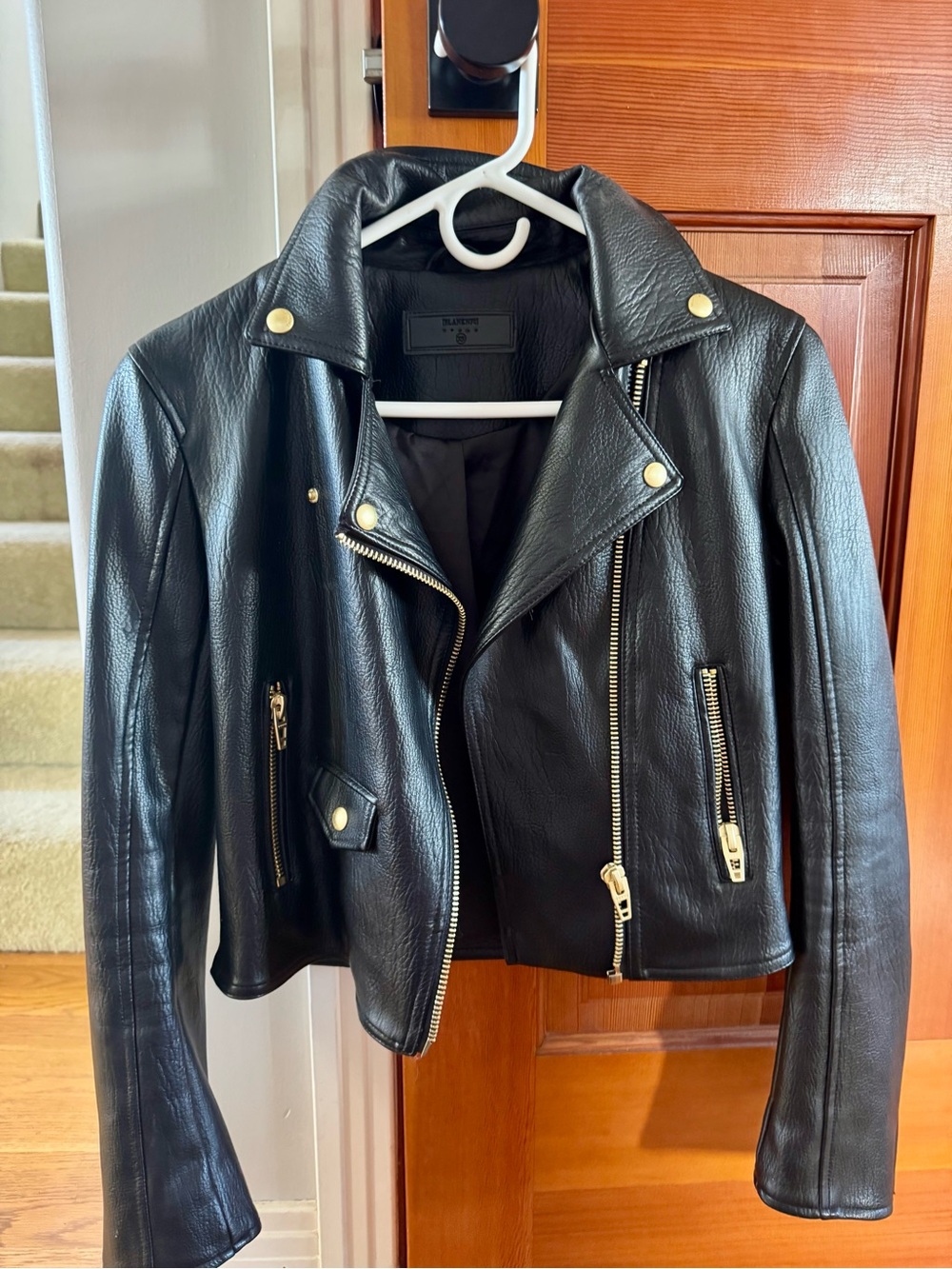 Black Leather Biker Jacket with Gold Hardware - Blank Brand